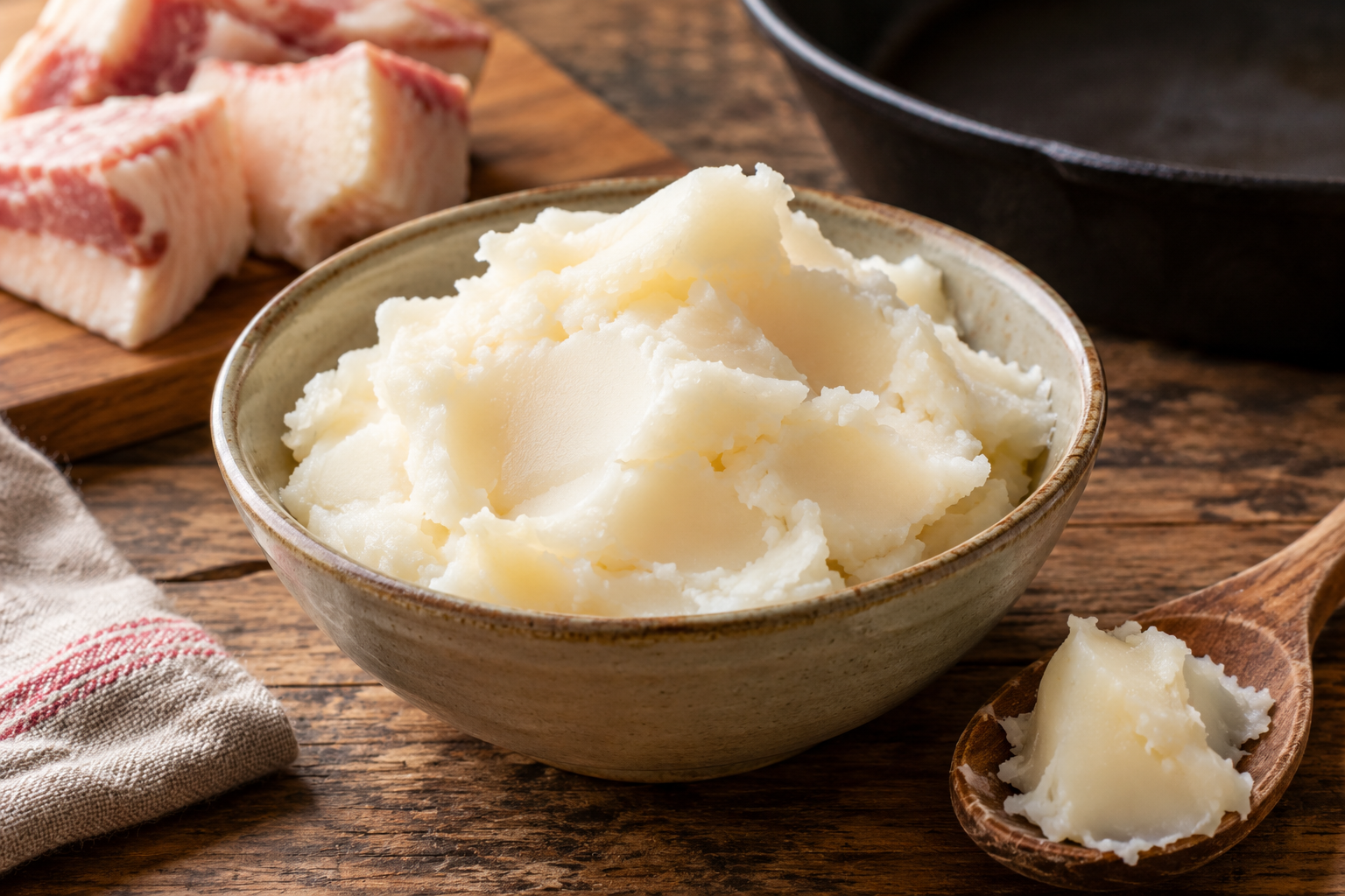 Beef tallow cooking fat in a bowl