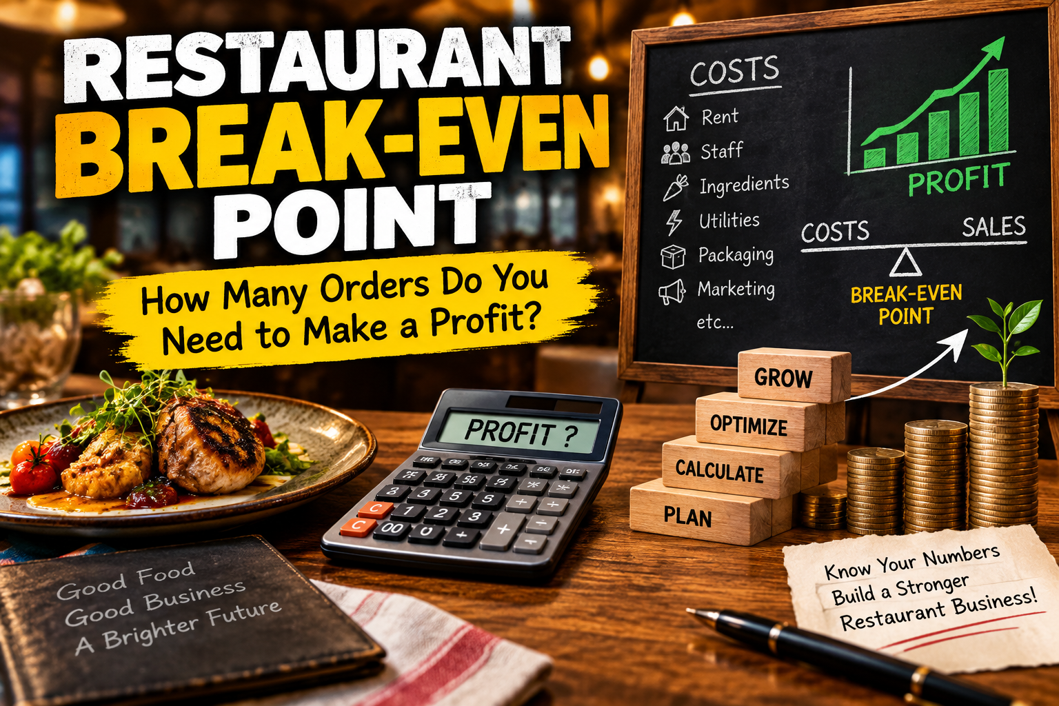 Restaurant break-even point showing costs, sales and profit calculation
