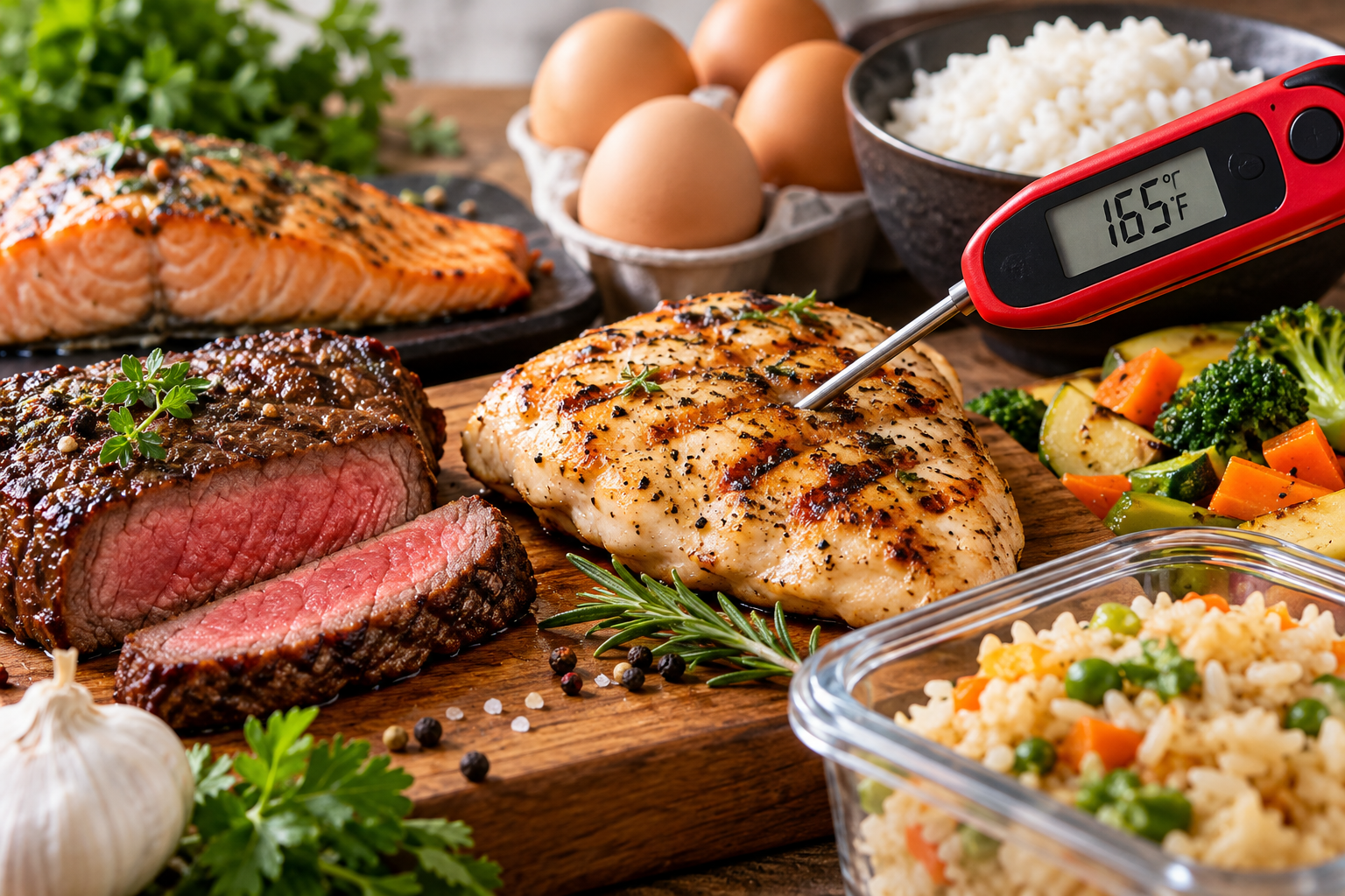 Food safety temperatures checked with a digital food thermometer