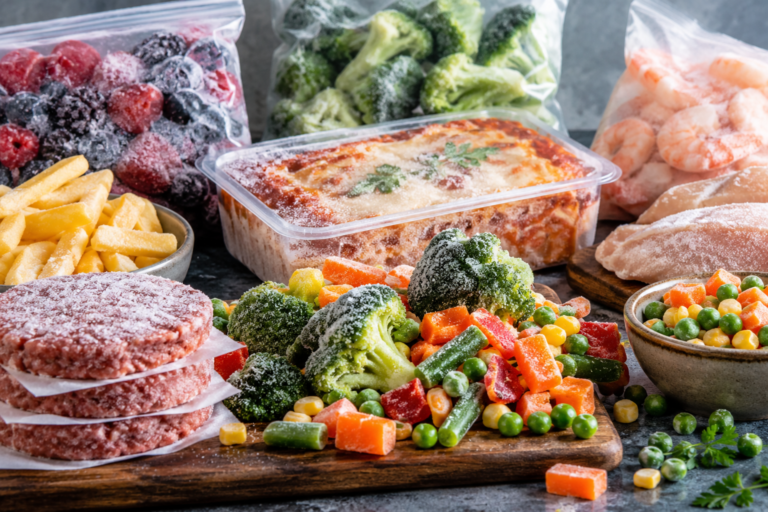 Assortment of frozen foods and vegetables