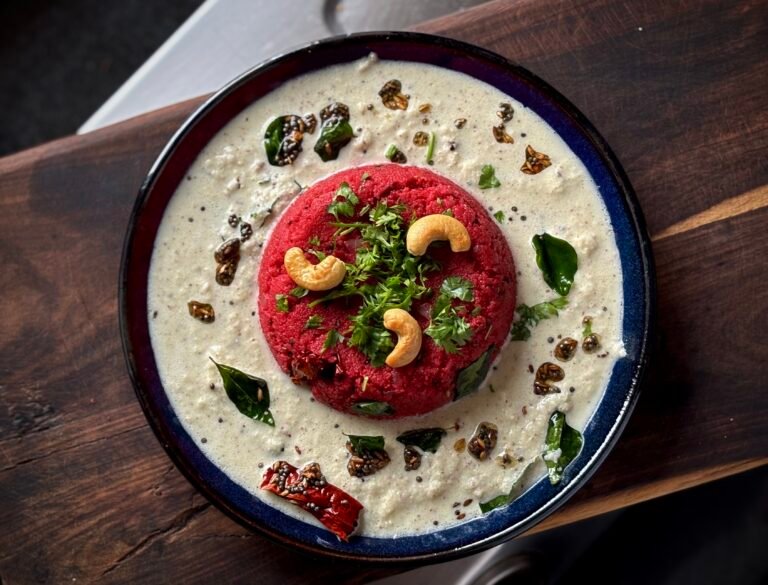 Beetroot upma with coconut chutney