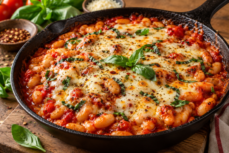 Pizza beans with white beans, tomato sauce and melted cheese
