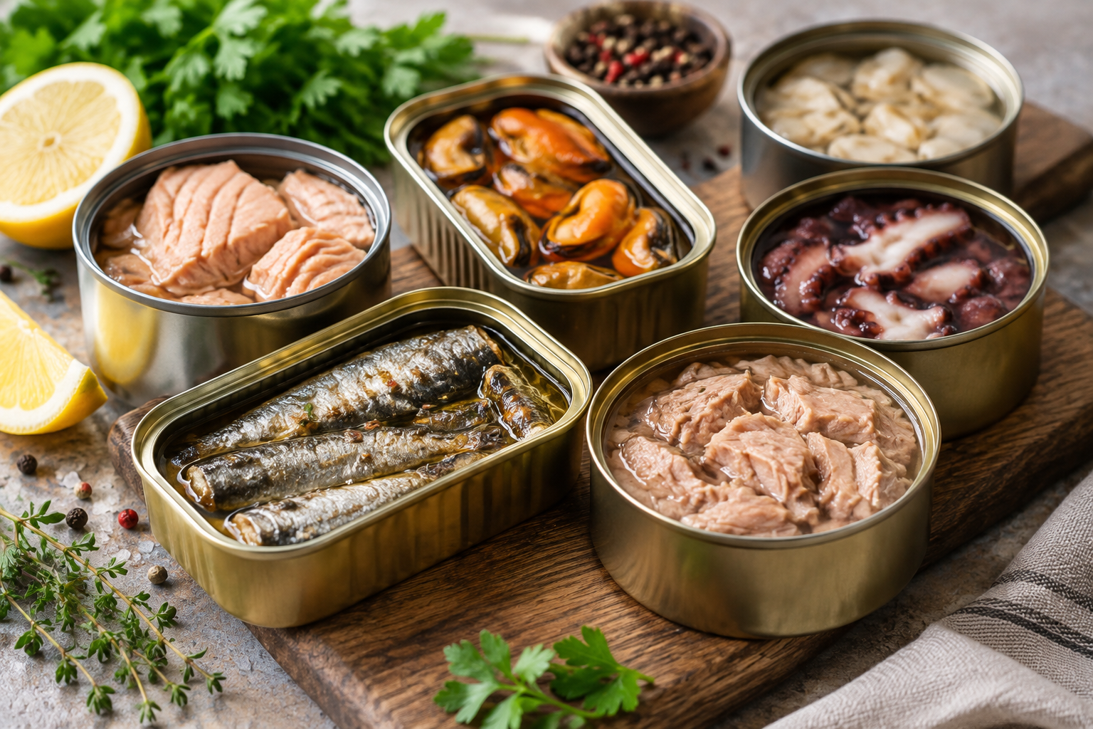 Tinned fish and canned seafood representing the growing tinned fish trend
