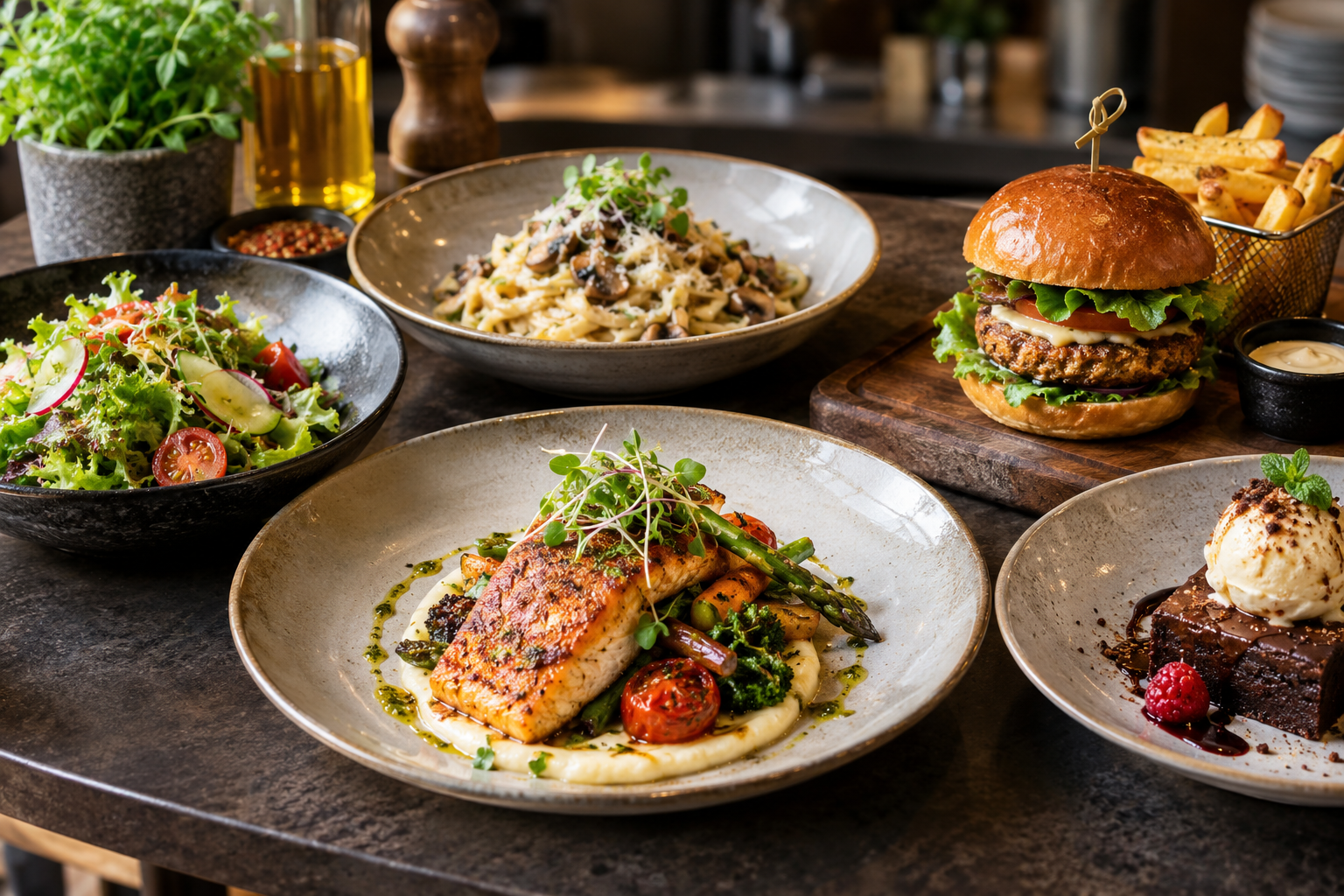 Curated restaurant dishes showing a focused menu