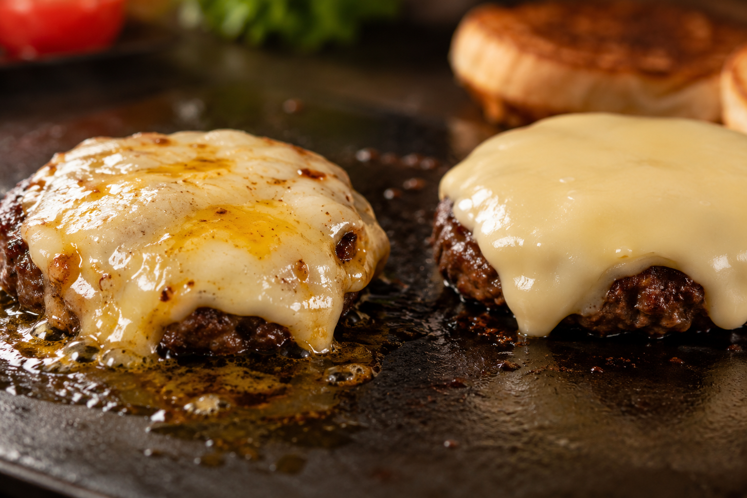 Melted cheese showing oil separation during heating