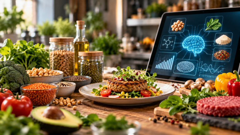 AI in food product development exploring ingredients, flavor, texture, and nutrition.