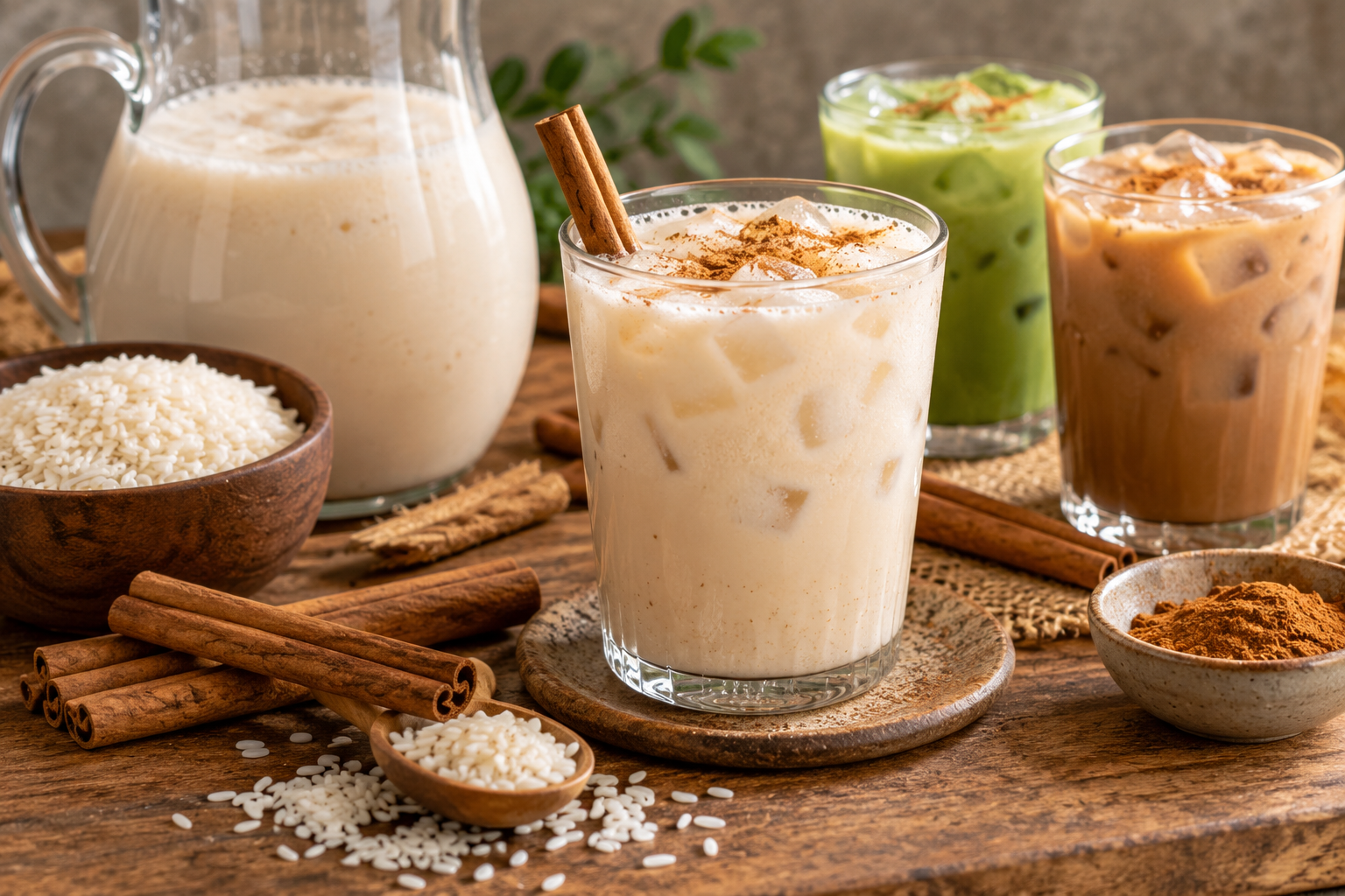 Horchata with cinnamon, rice and ice